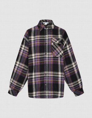 Urban Revivo Plaid Straight Women's Shirts Purple | ARCDSIE-52