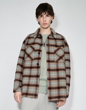 Urban Revivo Plaid Straight Woolen Men's Jacket Green | GLZWXIK-80