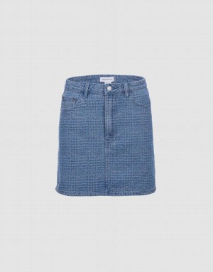 Urban Revivo Plaid Women's Denim Skirt Blue | UOYFRJS-25