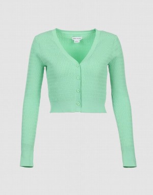 Urban Revivo Plain Button Up Women's Cardigan Green | CXKDSQF-76