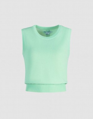 Urban Revivo Plain Crew Neck Knitted Women's Tank Top Mint | TGPXYVB-93