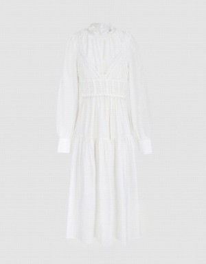 Urban Revivo Plain Frill Trim Puff Sleeve Women's Casual Dress White | JDEPZWM-32