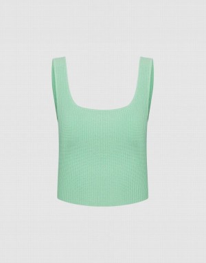 Urban Revivo Plain Ribbed Knit Women's Tank Top Green | XGMIARF-97