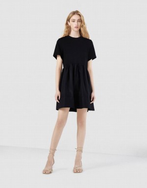 Urban Revivo Plain Spliced Women's Casual Dress Black | UVOACDT-07