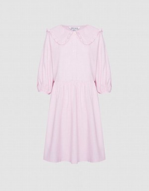 Urban Revivo Plain Statement Collar Skater Women's Casual Dress Pink | KMDIQNZ-67