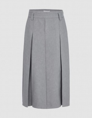 Urban Revivo Pleated Midi A-Line Women's Skirts Grey | CXDHYWB-46