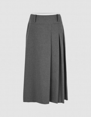 Urban Revivo Pleated Midi A-Line Women's Skirts Dark Grey | TZEAHXU-21