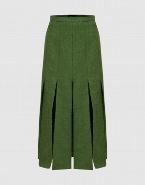 Urban Revivo Pleated Midi A-Line Women's Skirts Green | FDMLZON-71