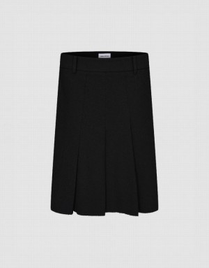 Urban Revivo Pleated Midi Straight Women's Skirts Black | QDXOIWM-93