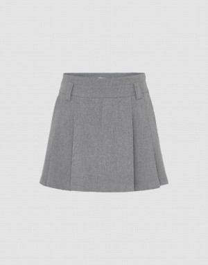 Urban Revivo Pleated Mini A-Line Women's Skirts Grey | GXEMHBP-27