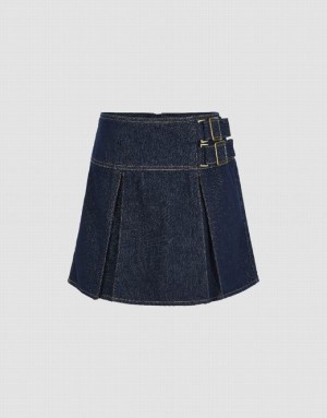 Urban Revivo Pleated Mini Women's Denim Skirt Blue | KINQPZL-43