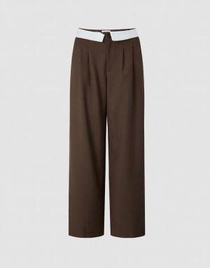 Urban Revivo Pleated Wide Leg Women's Pants Coffee | JBSYIEA-71