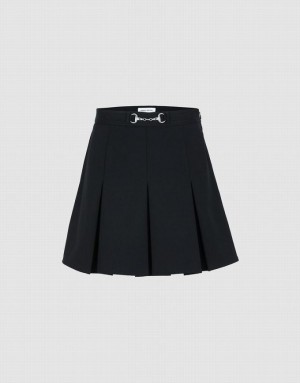 Urban Revivo Pleated With Snaffle Detail Women's Skirts Black | PEHXWVF-81