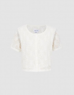 Urban Revivo Pointelle Short Sleeve Women's Cardigan White | WTGJXQM-24