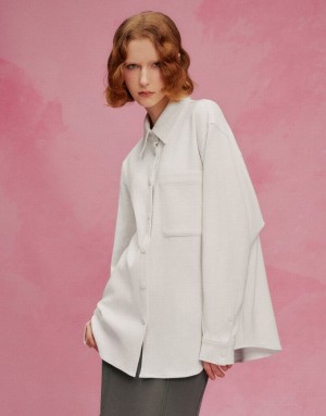 Urban Revivo Press Buttoned Oversized Women's Shirts White | ACIVPMS-61