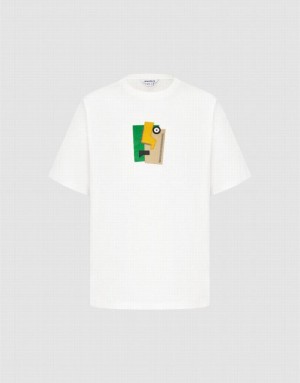 Urban Revivo Printed Crew Neck Men's T-Shirts White | IDGBLVX-81