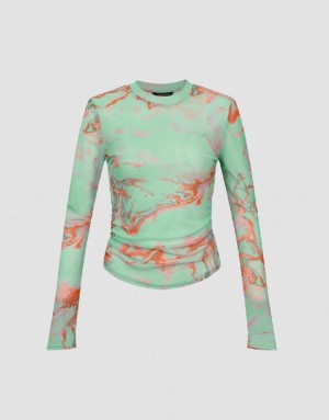 Urban Revivo Printed Crew Neck Skinny Women's T-Shirts Green | DNEJUGX-24