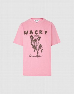 Urban Revivo Printed Crew Neck Straight Women's T-Shirts Pink | CDZHWMI-43