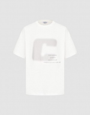 Urban Revivo Printed Crew Neck Straight Men's T-Shirts White | SEDVBNK-08