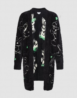 Urban Revivo Printed Knitted Men's Cardigan Black | LRXPIKJ-72