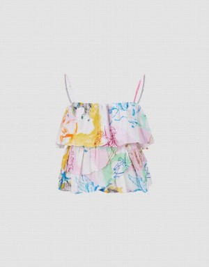 Urban Revivo Printed Ruffle Cami Top Women's Blouse Multicolor | TYJINCZ-35