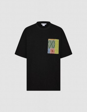 Urban Revivo Printed Straight Men's T-Shirts Black | VJHMUQN-56