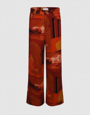 Urban Revivo Printed Straight Women's Pants Orange | FQEAZTP-95