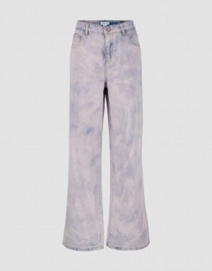 Urban Revivo Printed Wide-Leg Women's Jeans Pink | BLKAUHJ-70