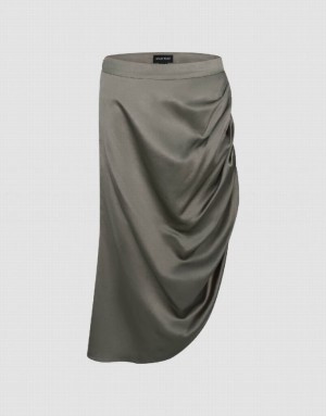 Urban Revivo Printed Wrapped Midi Straight Women's Skirts Khaki | QEXGZUI-89