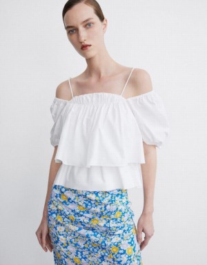 Urban Revivo Puff Sleeve Off-Shoulder Overhead Women's Blouse White | YHPAFSG-95