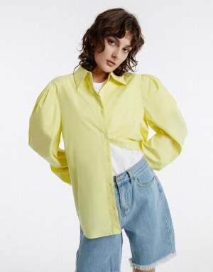 Urban Revivo Puff Sleeve Women's Shirts Green | NFKMSXT-34