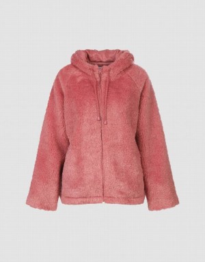 Urban Revivo Raglan Sleeve Zipper Front Furry Women's Jacket Pink | KWCPDYA-19