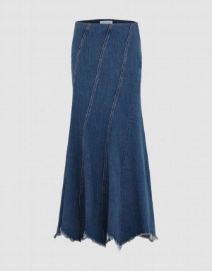 Urban Revivo Raw Hem Fishtail Women's Denim Skirt Blue | MWNPHCI-06