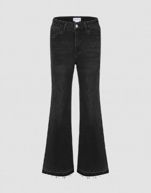 Urban Revivo Raw Hem Flare Women's Jeans Black | XZUGBKV-79