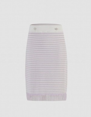 Urban Revivo Raw Hem Knitted Women's Skirts White | KQNAWOH-78