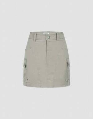 Urban Revivo Raw Hem Mini Straight Women's Skirts Light Grey | SMADJKU-24