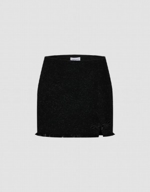 Urban Revivo Raw Hem Mini Women's Denim Skirt Black | FPDMTLJ-89