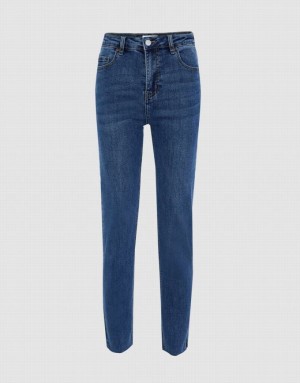 Urban Revivo Raw Hem Skinny Women's Jeans Blue | ARIEWXG-06