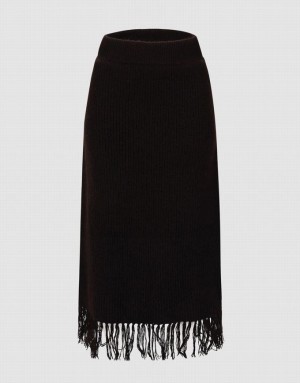 Urban Revivo Raw Hem Straight Midi Knitted Women's Skirts Dark Brown | TQXLRYD-30