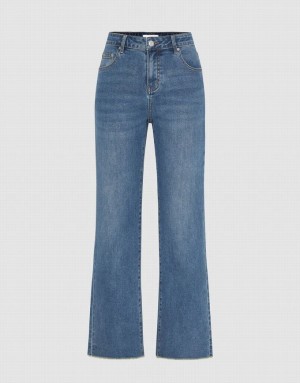 Urban Revivo Raw Hem Straight Women's Jeans Blue | QWUIVRP-82