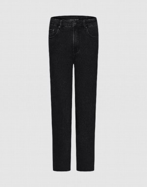 Urban Revivo Raw Hem Straight Women's Jeans Black | WLVTFUA-13