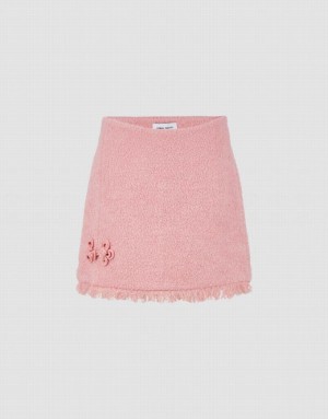 Urban Revivo Raw Hem Tweed Mini A-Line Women's Skirts Pink | WRXTHKG-14