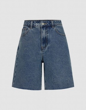 Urban Revivo Raw Hem Women's Denim Shorts Blue | ASULYWR-76