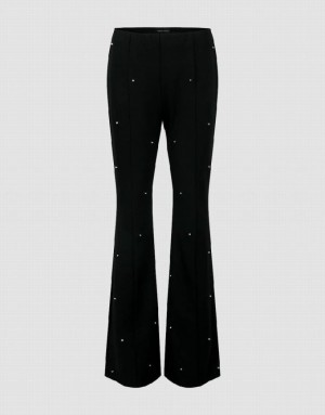 Urban Revivo Rhinestone Decor Flare Women's Pants Black | QBPVASZ-90