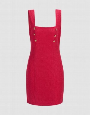 Urban Revivo Ribbed Sleeveless Bodycon Women's Knitted Dress Red | LXPCEYO-39