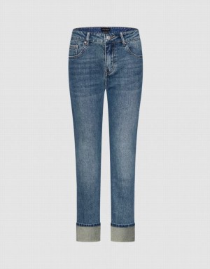 Urban Revivo Rolled Up Hem Straight Women's Jeans Blue | ALUPVWM-51