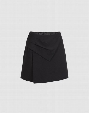 Urban Revivo Ruched Front Plain Skort Women's Shorts Black | KQPNCZR-25