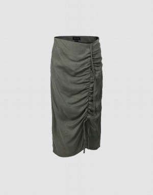 Urban Revivo Ruched Midi Straight Women's Skirts Green | TEUNCMR-75