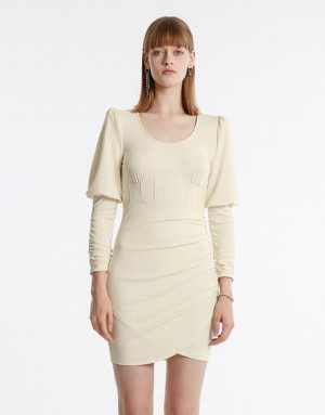 Urban Revivo Ruched Women's Knitted Dress Yellow | SLGRZXN-90