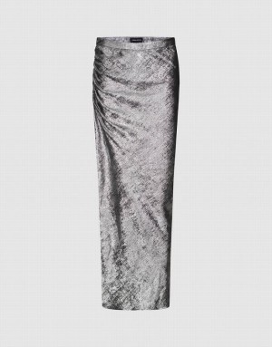 Urban Revivo Ruched Wrapped Straight Women's Skirts Silver | VETZCLS-30